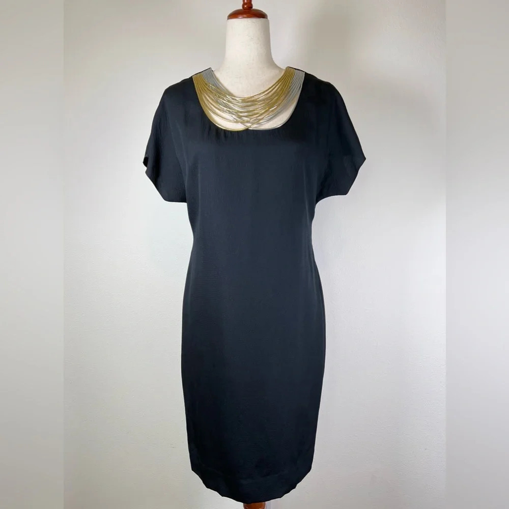 Philip Lim Black Shift Dress Size 4 Statement Collar Luxury Minimal Chic